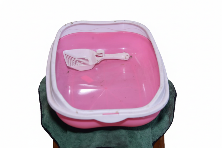 Open Cat Litter Tray with Scoop – Easy-Clean Plastic Litter Box (Pink & White)
