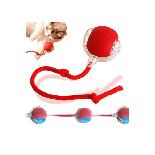 Cat Toys Rolling Ball Dog Ball,Self Rolling Dog Ball Interactive Cat Toys Automatic Cat Toy Self Moving Dog Toys, 360° Smart Automatic Rolling Ball Toy Electric Dog Balls for Cat (Red)