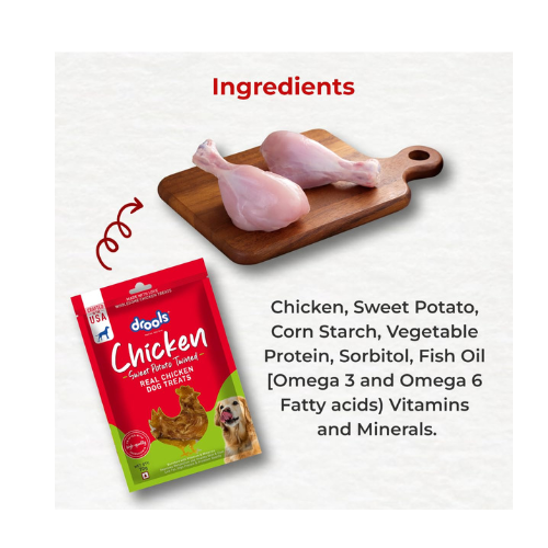Drools Real Chicken Sweet Potato Twinned Roll, Dog Treats, 70gm | Rich in Protein, No Artificial Preservatives | Best for Training & Bonding | for Puppy & Adult