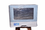 Large Enclosed Cat Litter Box with Swing Door – Odor-Control Covered Litter Tray (Blue & White)