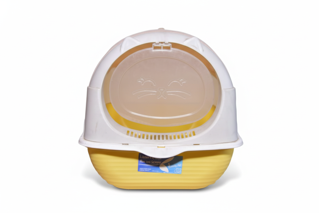Enclosed Cat Litter Box with Flap Door – Easy-Clean Covered Litter Tray (Yellow & White)