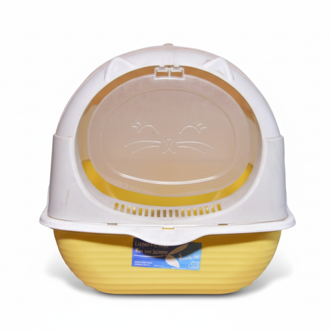Enclosed Cat Litter Box with Flap Door – Easy-Clean Covered Litter Tray (Yellow & White)