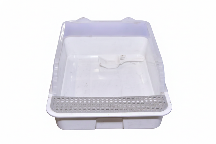 Premium Open Top Cat Litter Tray with High Rim & Scoop – White