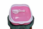Open Cat Litter Tray with Scoop – Easy-Clean Plastic Litter Box (Pink & White) Large