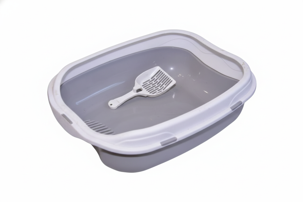 High Rim Cat Litter Tray with Scoop & Anti-Scatter Shield