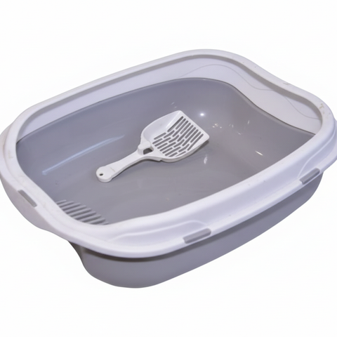 High Rim Cat Litter Tray with Scoop & Anti-Scatter Shield