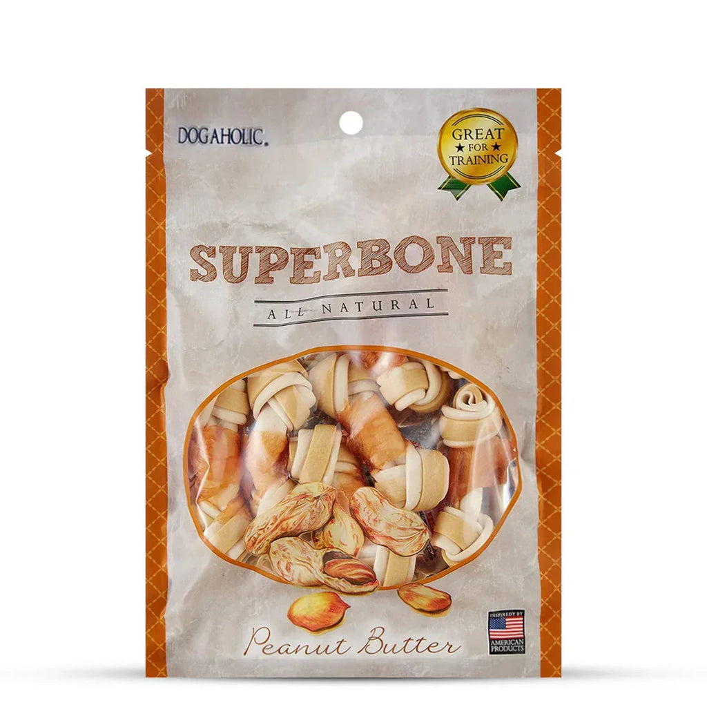 Dogaholic Superbone Chicken Knotted Dog Treat with Peanut Butter Flavour
