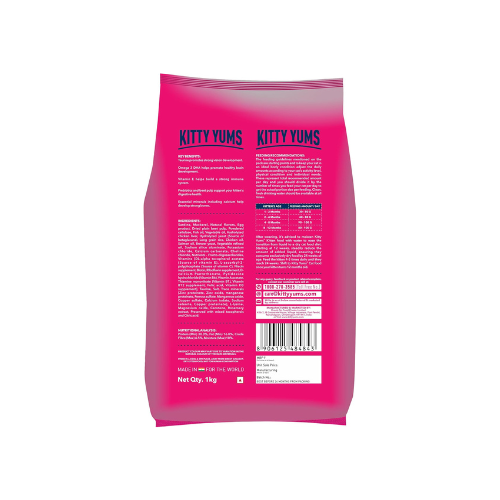 Kitty Yums Kitten (1-12 Months) Dry Cat Food Ocean Fish Flavour 1kg Pack with Free Container Pack