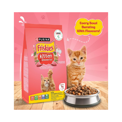 PURINA Friskies Kitten Discoveries Kitten Food,Tuna Chicken Milk Vegetables & Whole Grain Flavours,1 Kg Packet,Granule