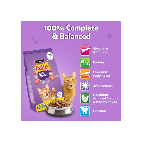 PURINA FRISKIES Surfin' Favourites Cat Food, Mackerel Tuna Salmon & Sardine Flavours, 1kg, Packet, Adult, Kibble