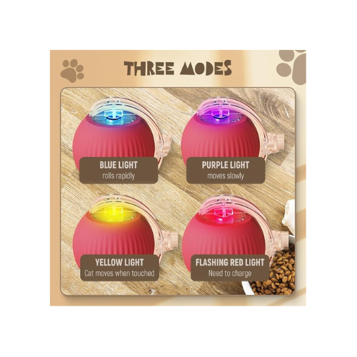 Cat Toys Rolling Ball Dog Ball,Self Rolling Dog Ball Interactive Cat Toys Automatic Cat Toy Self Moving Dog Toys, 360° Smart Automatic Rolling Ball Toy Electric Dog Balls for Cat (Red)