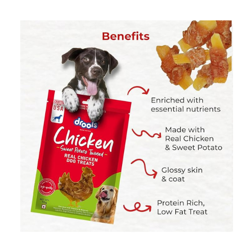 Drools Real Chicken Sweet Potato Twinned Roll, Dog Treats, 70gm | Rich in Protein, No Artificial Preservatives | Best for Training & Bonding | for Puppy & Adult