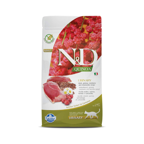 Farmina N&D Quinoa Urinary Cat Food | Grain-Free | Duck, Quinoa, Cranberry & Chamomile | Supports Urinary Health | for Adult Cats | 1.5kg